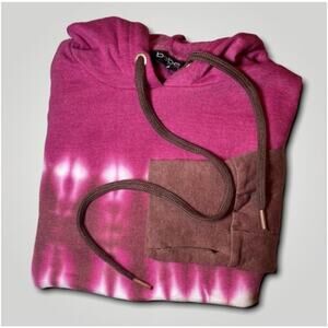 BEBE SPORT BRIGHT BOLD ATHLEISURE BOHO TIE DYE HOODED SWEATSHIRT PINK BROWN - M